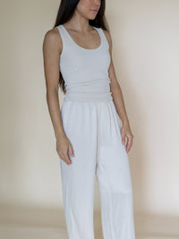 Rib tank top in stretch cotton with clean scoop neckline