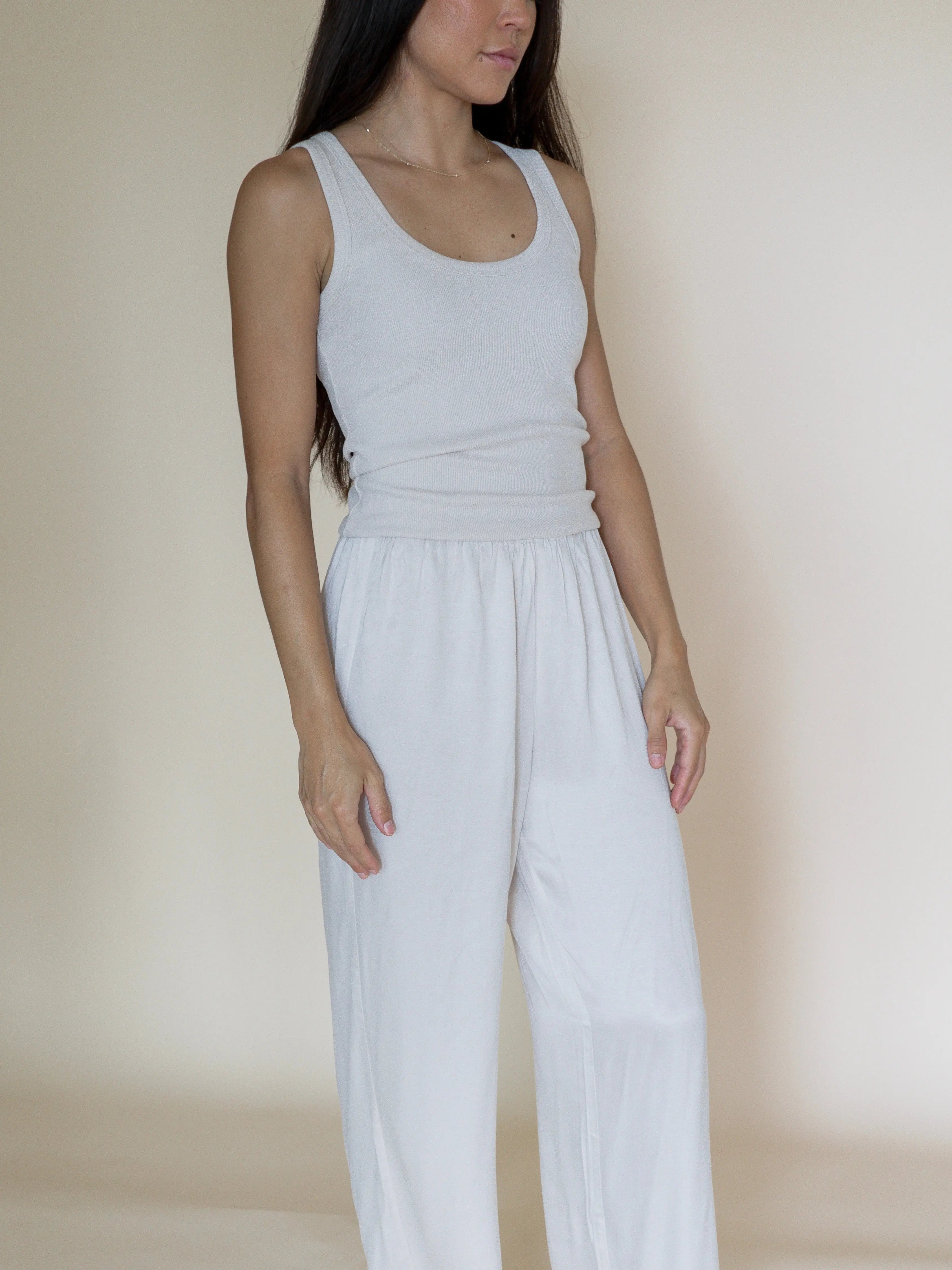 Rib tank top in stretch cotton with clean scoop neckline