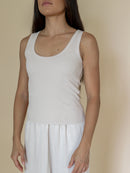Rib tank top in stretch cotton with clean scoop neckline
