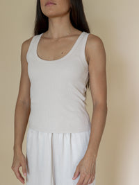 Rib tank top in stretch cotton with clean scoop neckline